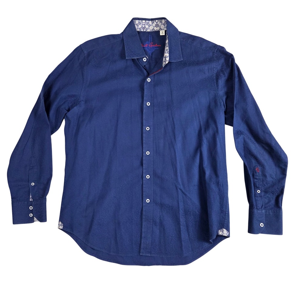 Robert Graham Button Down Mens M Blue Excellent Damask Jacquard Long Sleeve